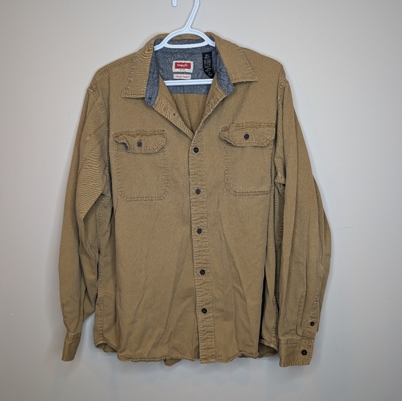 Wrangler Flex For Comfort Camel Button Down Work Shirt Mens Large - Picture 6 of 9